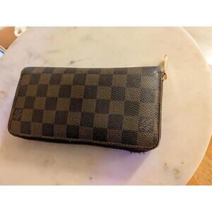 Nice! LOUIS VUITTON Damier Ebene Porte Monnaie Zip Around Long Wallet LV Zippy
